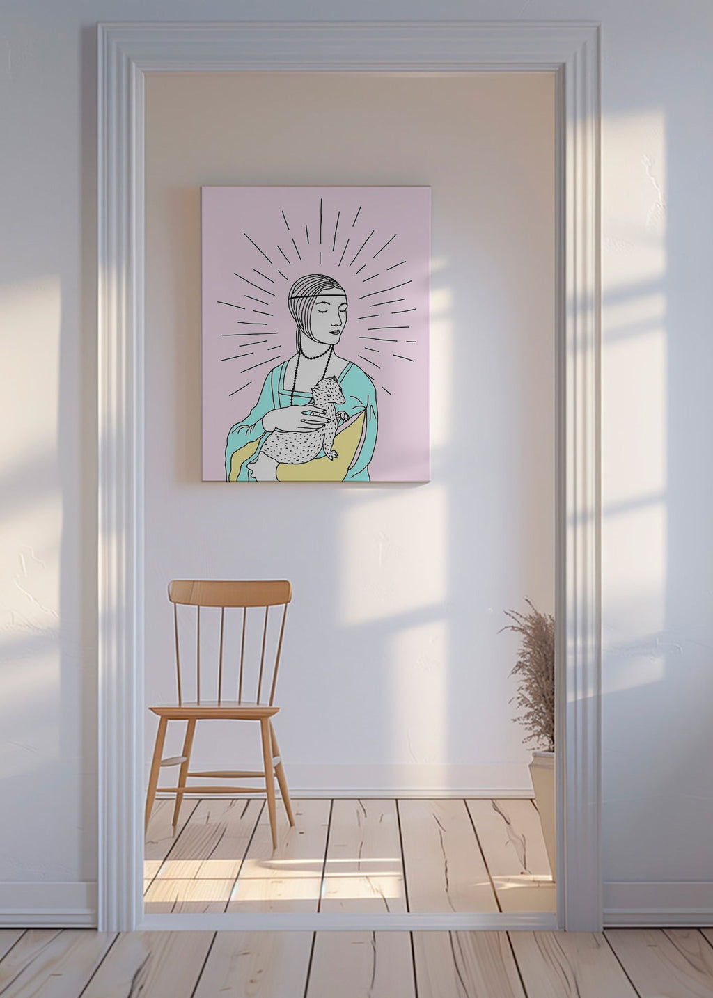 Ilustrace: dáma s hranostajem v pastelových tónech – Canvas