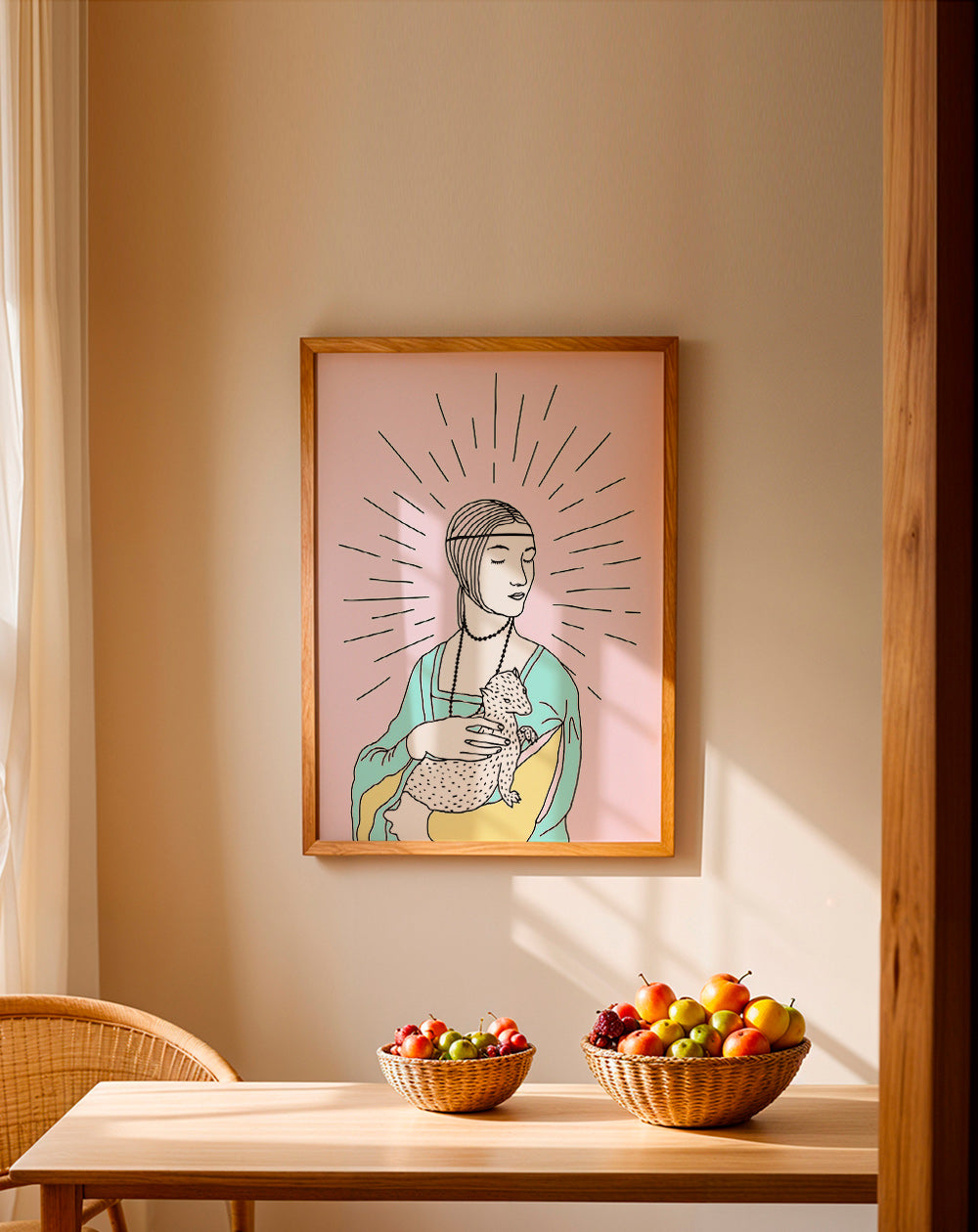 Ilustrace: dáma s hranostajem v pastelových tónech – Product2