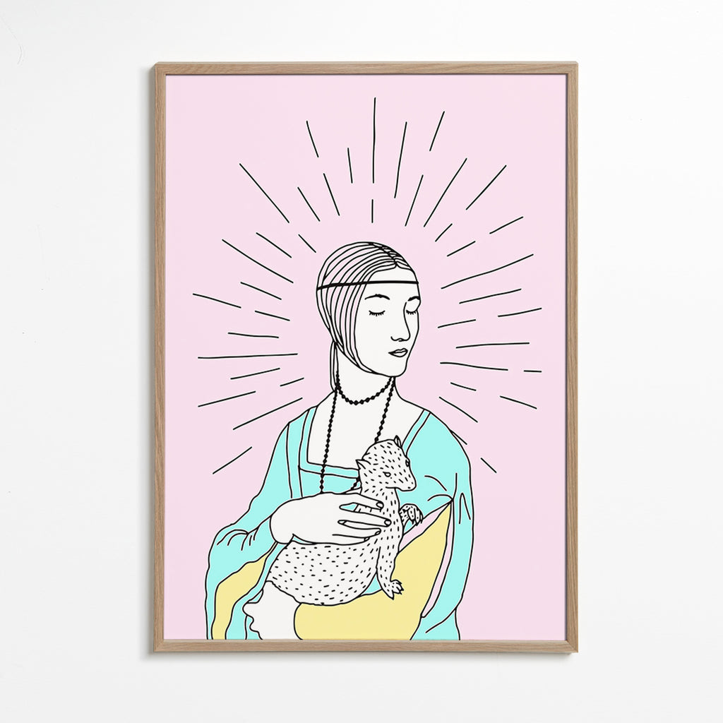 Ilustrace: dáma s hranostajem v pastelových tónech – Oak Frame