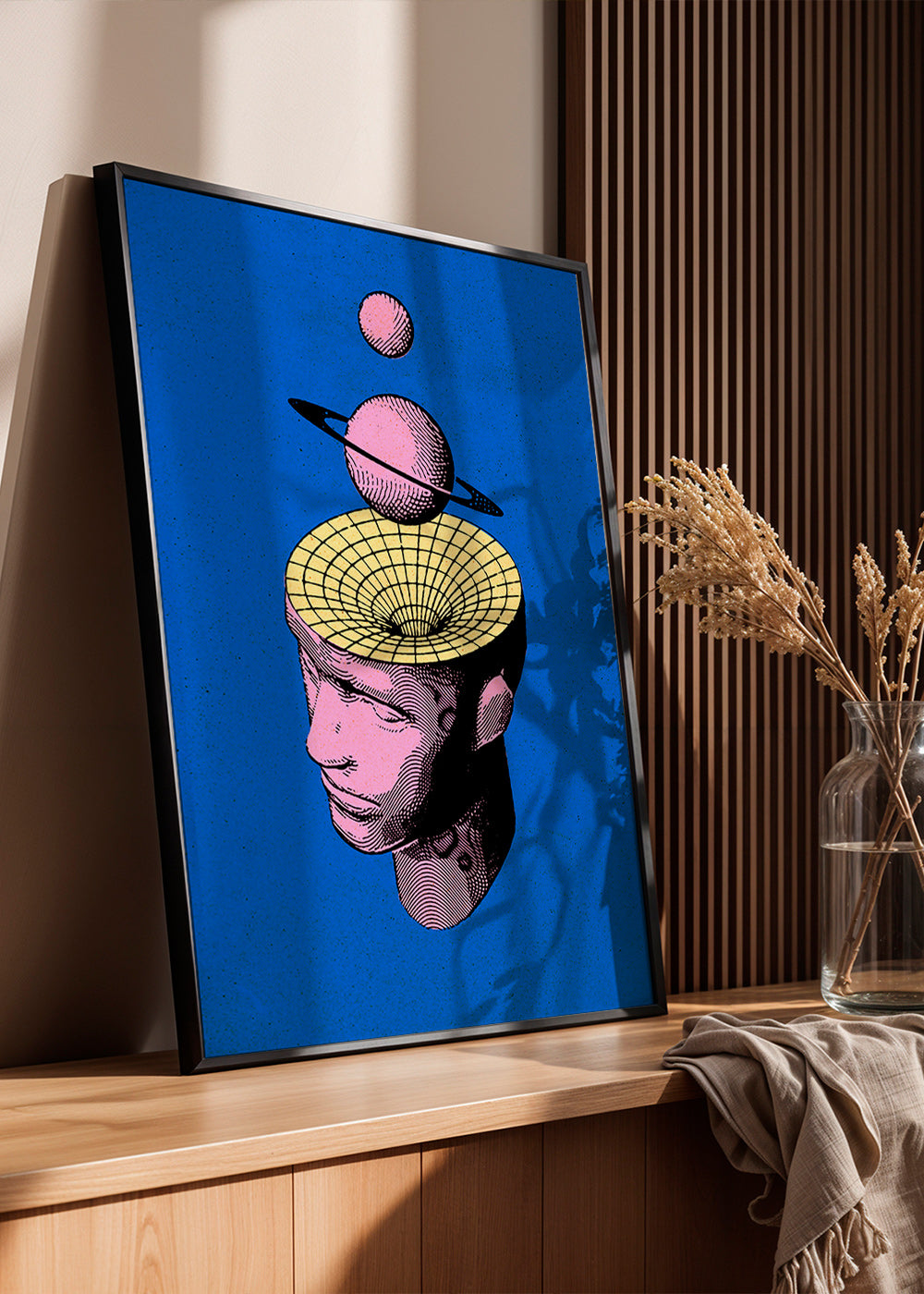 Surrealistická ilustrace hlavy s planetami – Product1