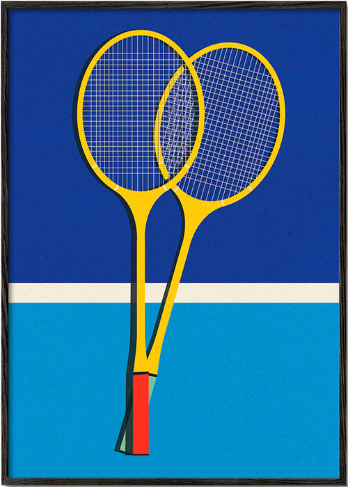 Sportovní obraz se žlutými badmintonovými raketami – Black Frame