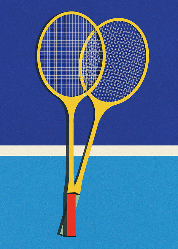 Sportovní obraz se žlutými badmintonovými raketami