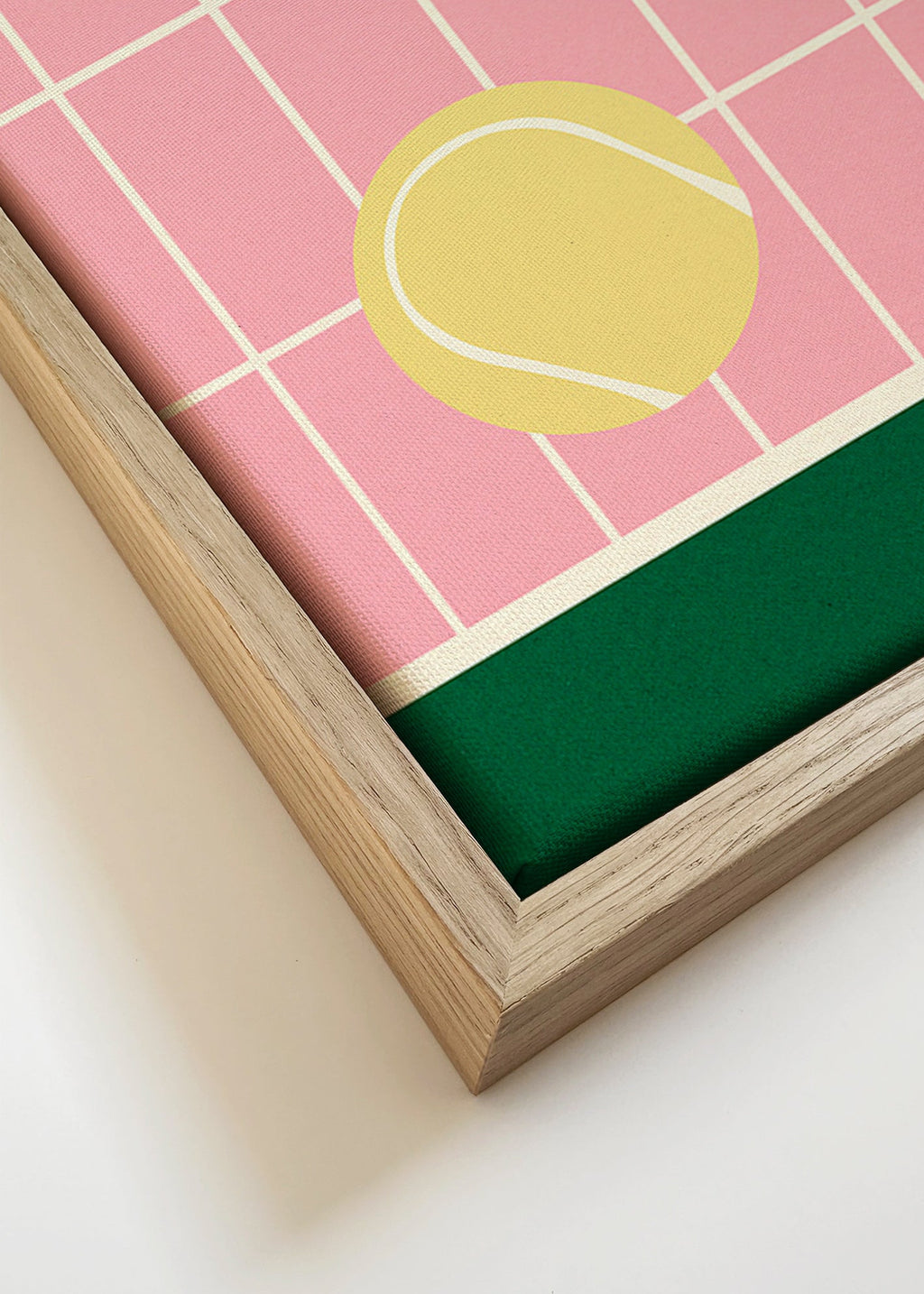 Tenisové umění: žluté míče na růžové mřížce – Canvas detail