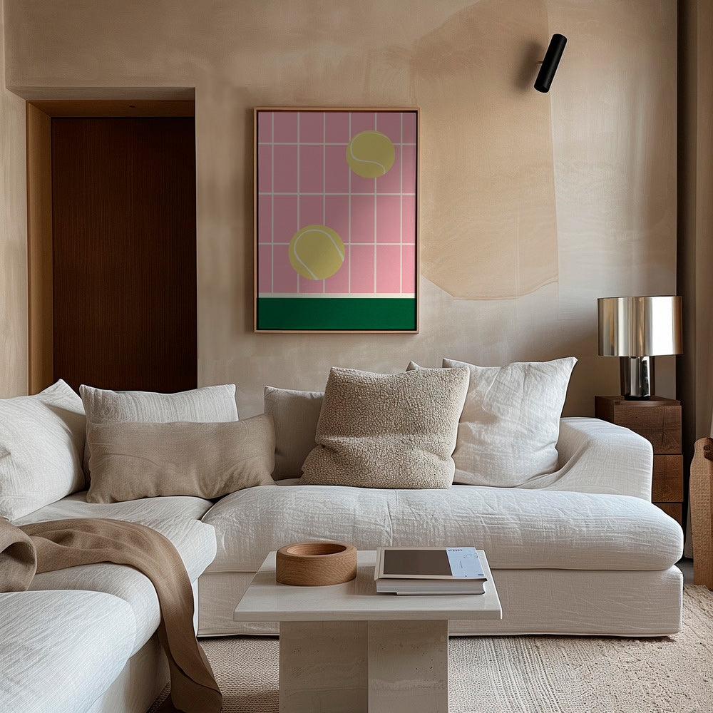 Tenisové umění: žluté míče na růžové mřížce – Canvas2