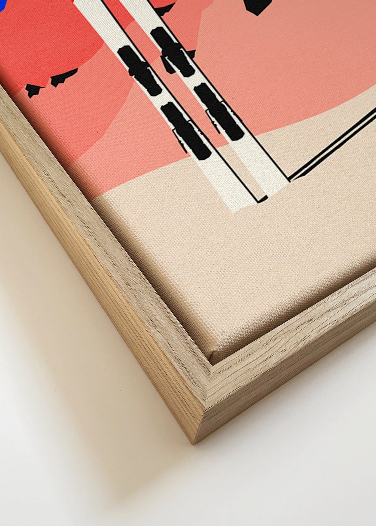 Sportovní obraz: lyže před geometrickým horským motivem – Canvas detail