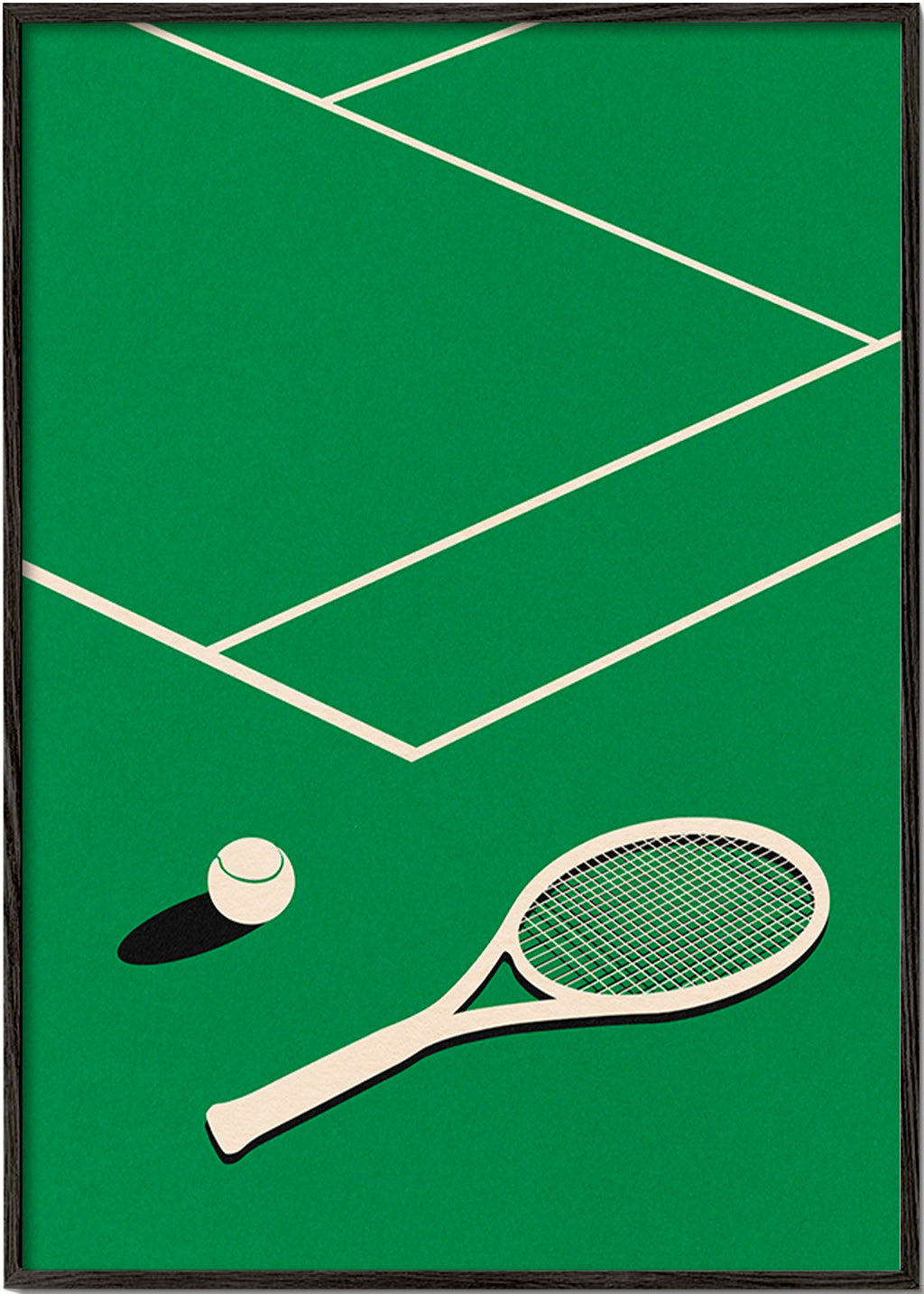 Sportovní obraz: raketa a míček na dvorci – Black Frame
