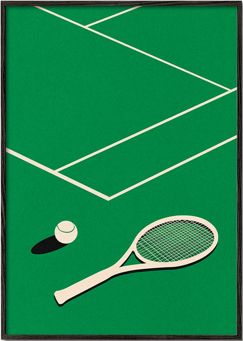 Sportovní obraz: raketa a míček na dvorci – Black Frame