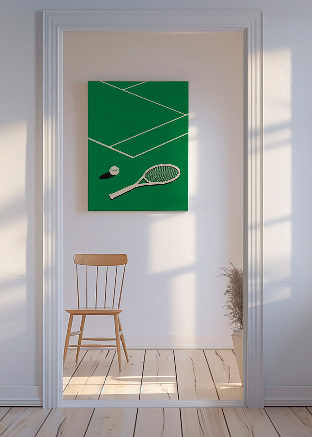 Sportovní obraz: raketa a míček na dvorci – Canvas