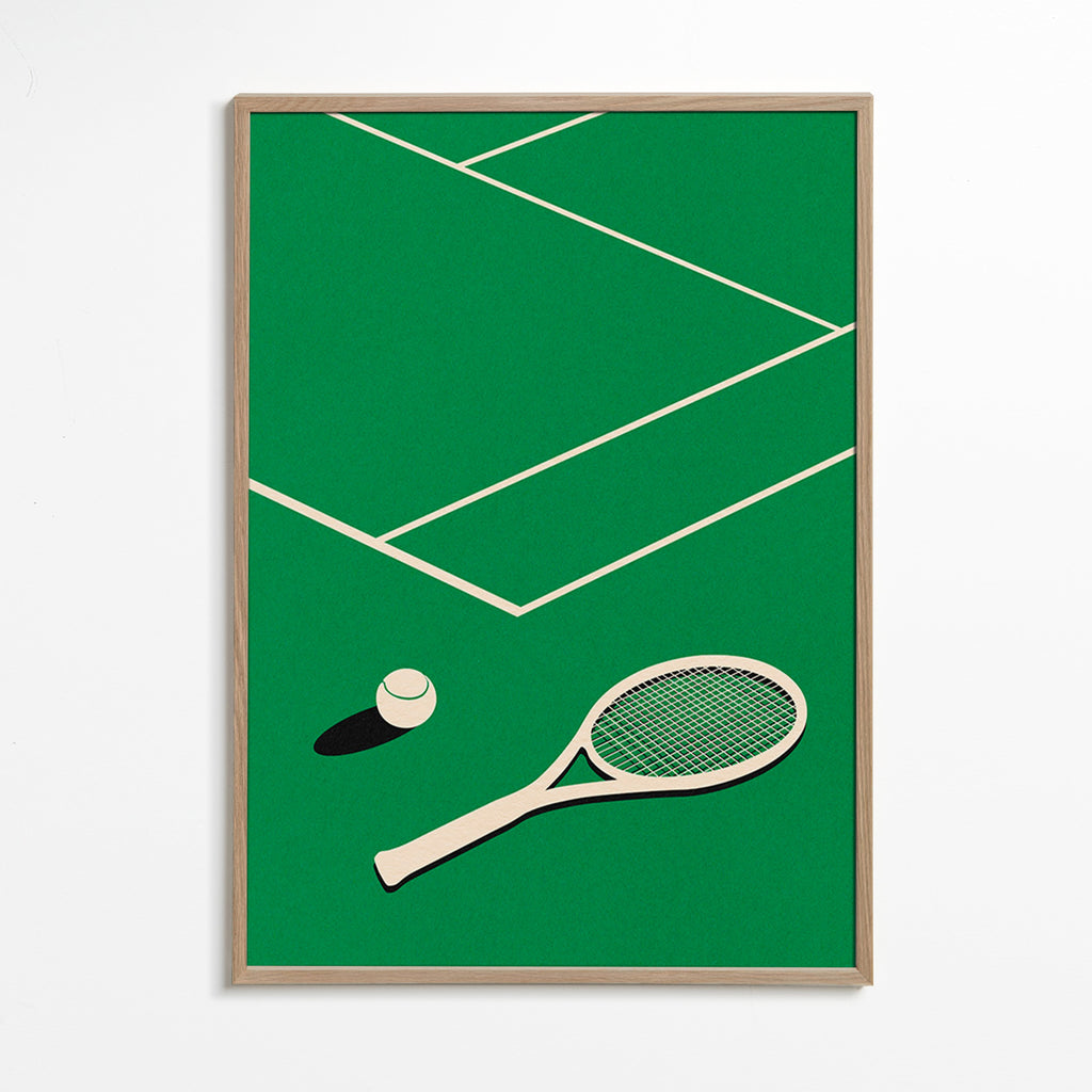 Sportovní obraz: raketa a míček na dvorci – Oak Frame