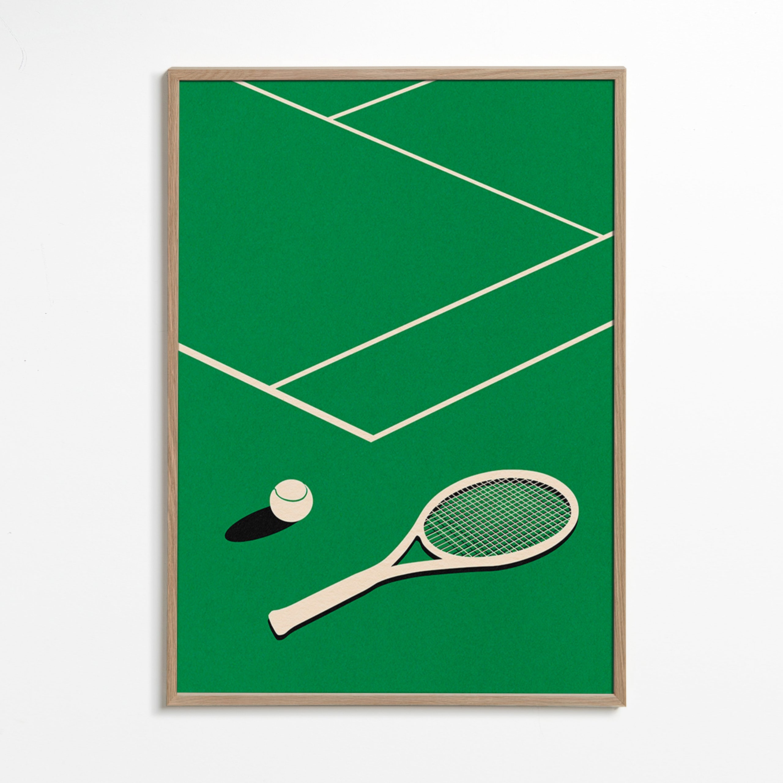 Sportovní obraz: raketa a míček na dvorci – Oak Frame