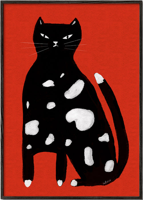 Kočka s flíčky na červeném pozadí – Black Frame