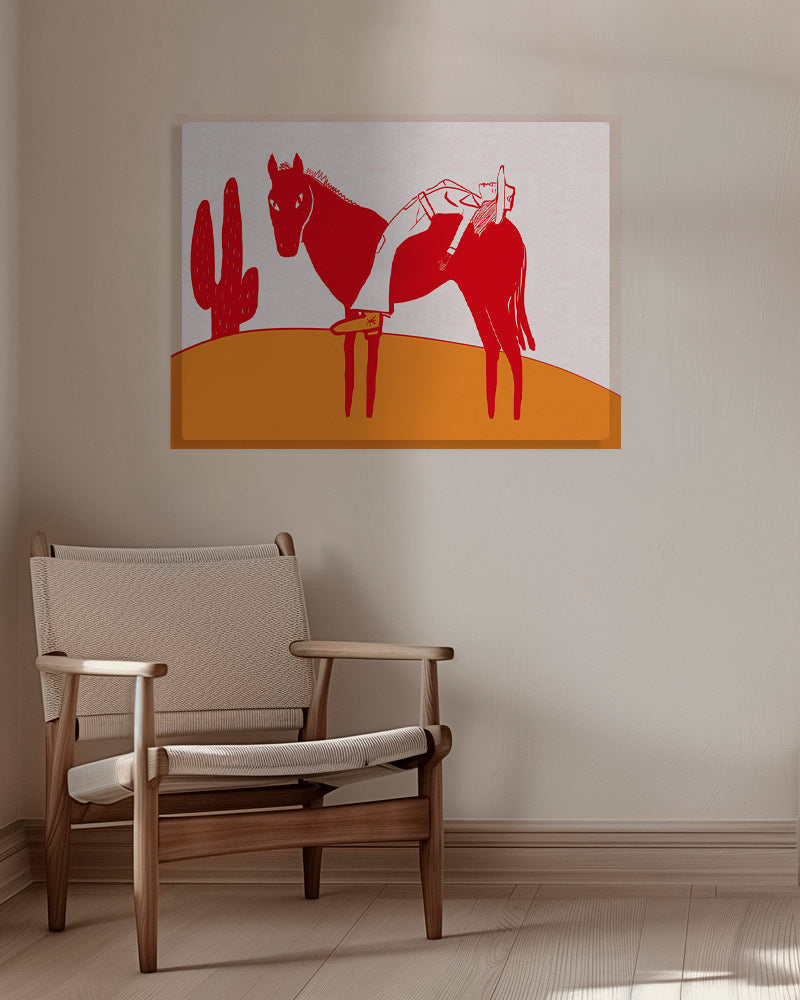 Obraz cowgirl odpočívající na červeném koni – Canvas