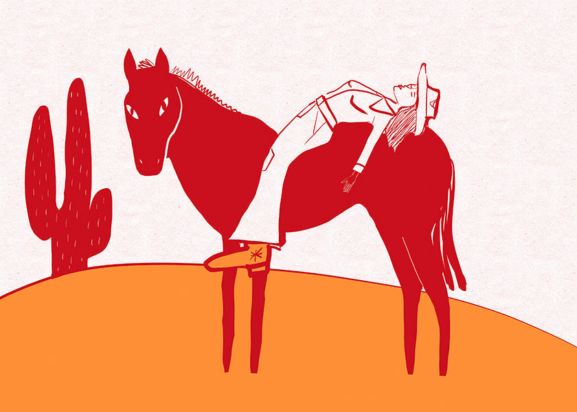 Obraz cowgirl odpočívající na červeném koni