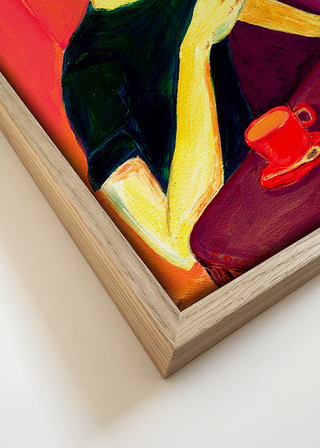 Ilustrace ženy kouřící s červeným šálkem – Canvas detail