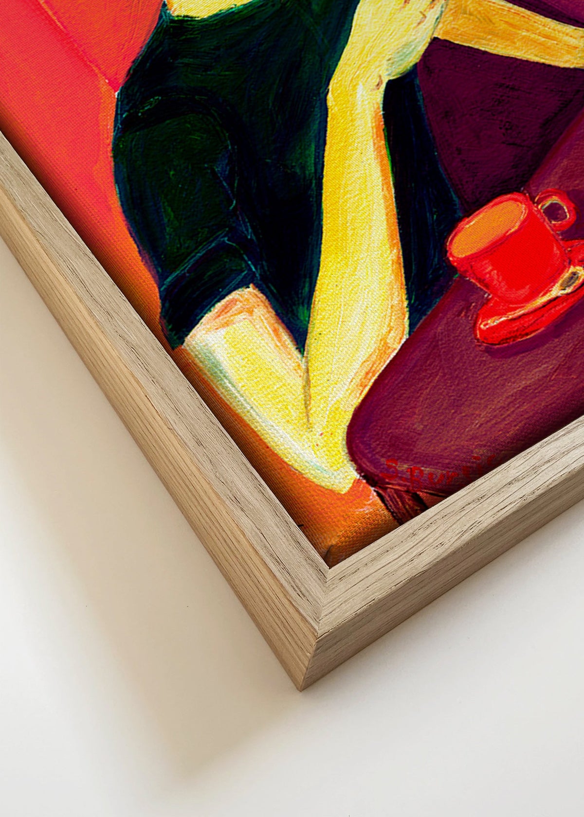 Ilustrace ženy kouřící s červeným šálkem – Canvas detail