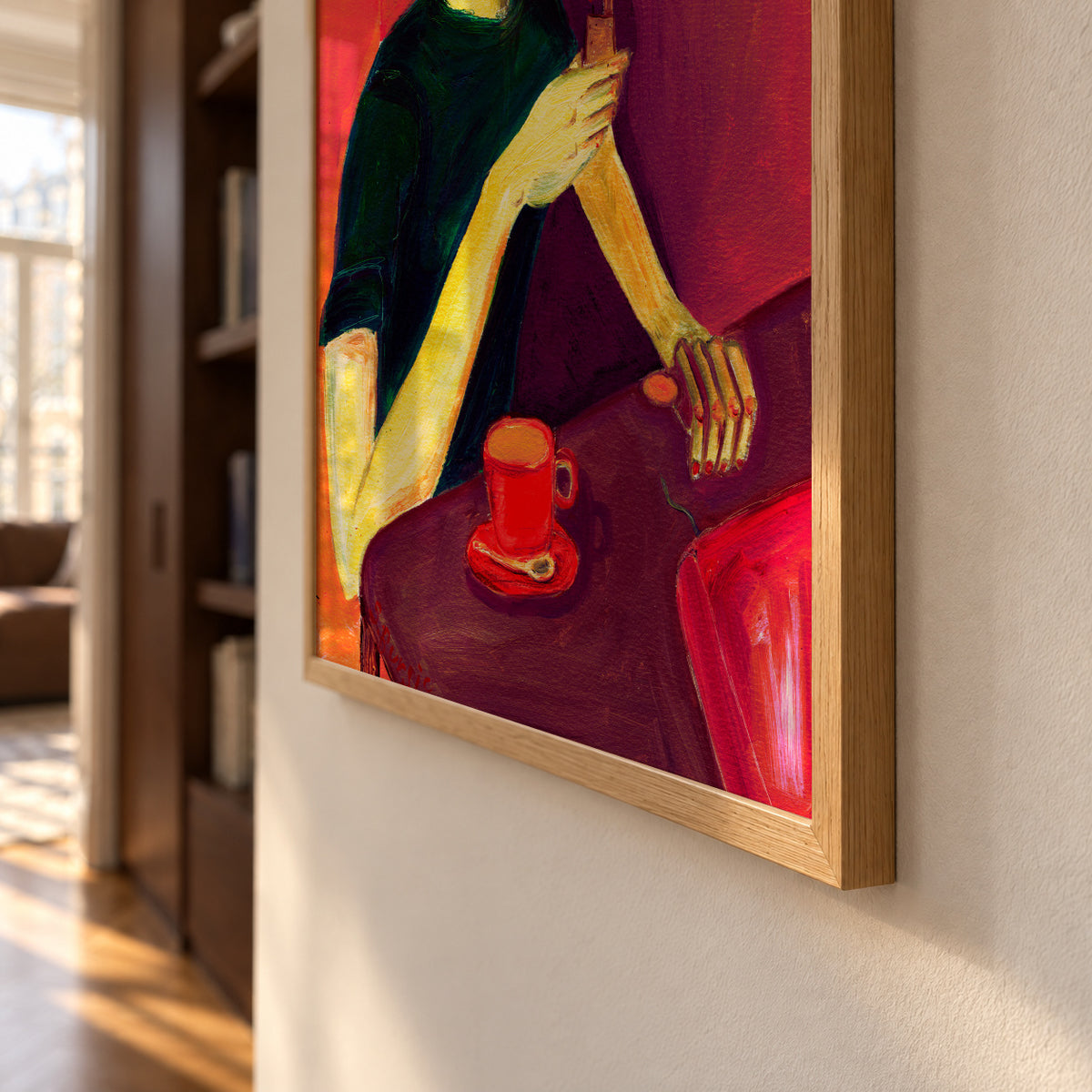 Lady lighting cigarette - Framed poster detail