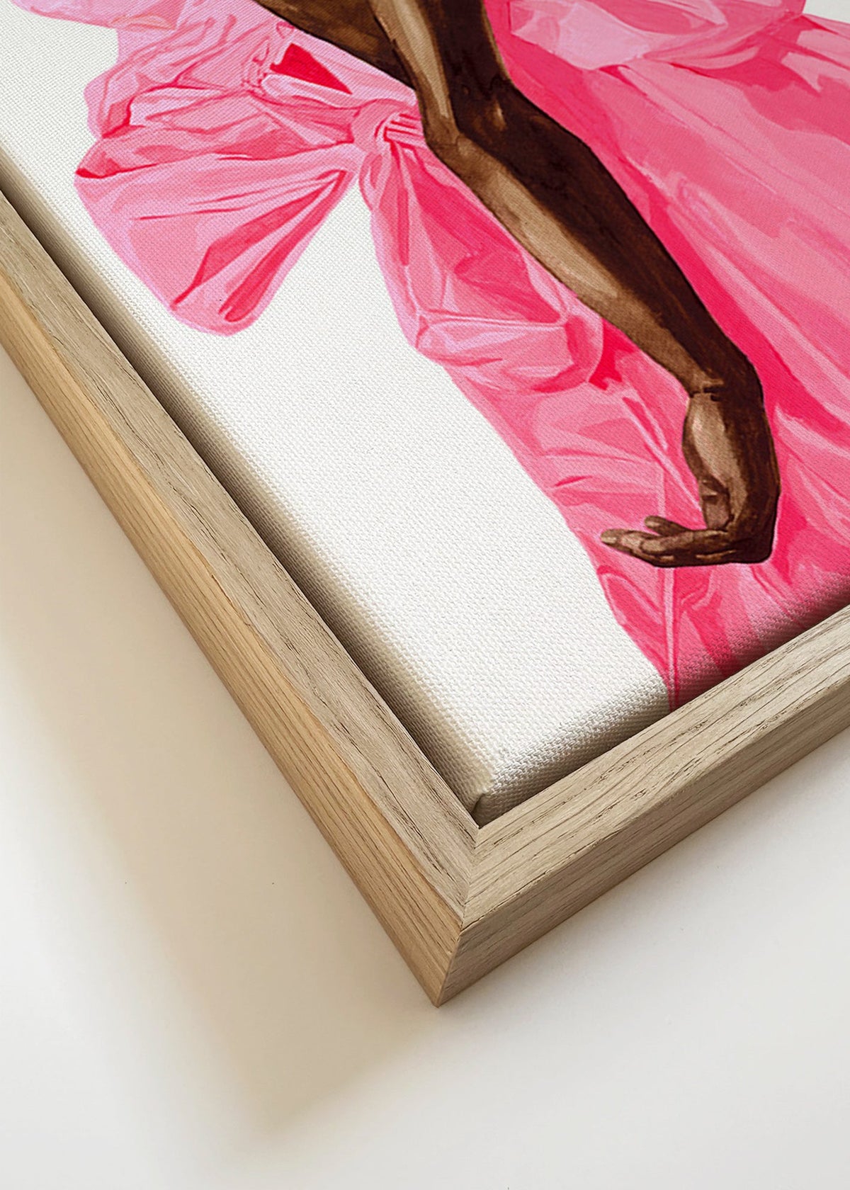 Ilustrace postavy v růžových šatech – Canvas detail