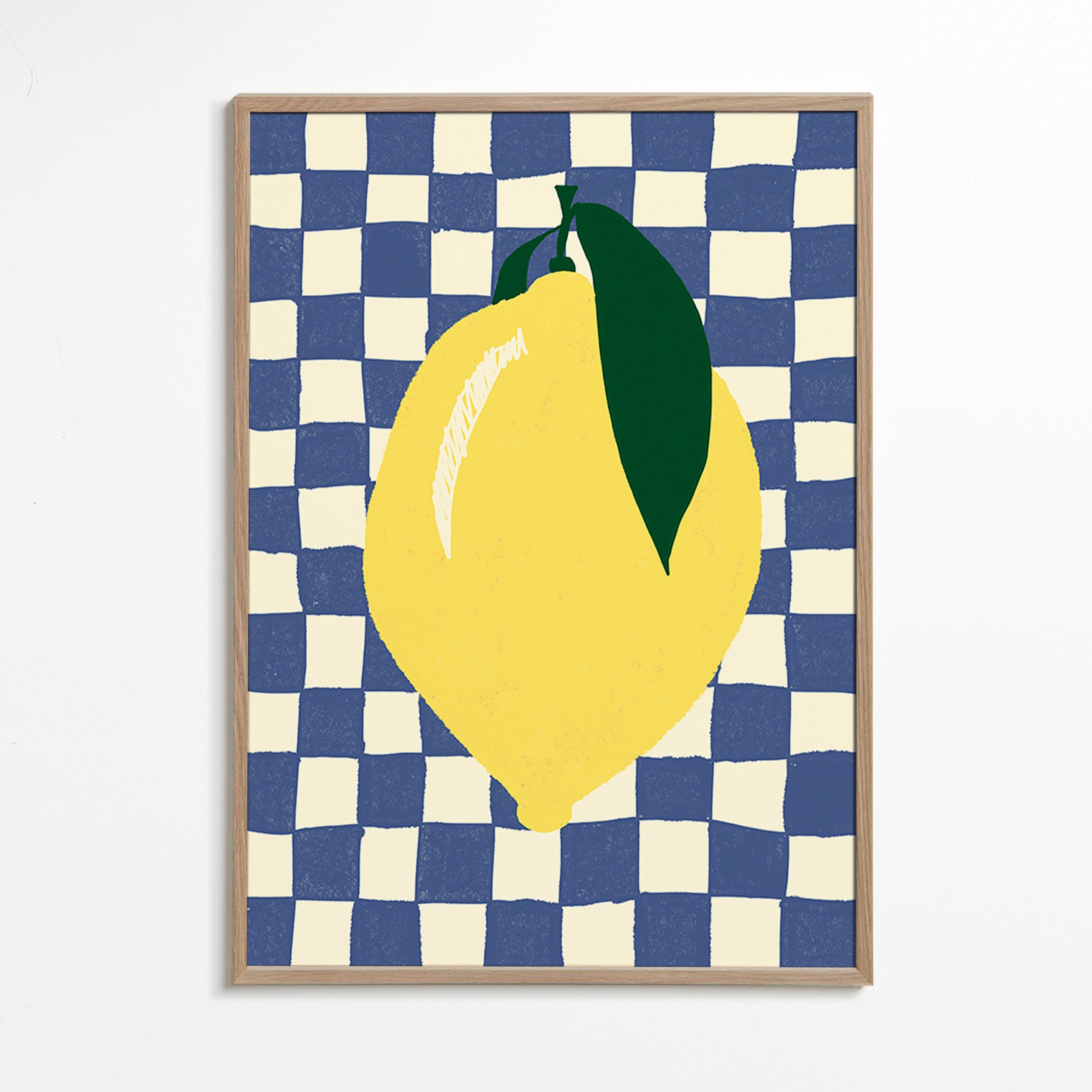 Obraz do kuchyně: citronová ilustrace na šachovnici – Oak Frame