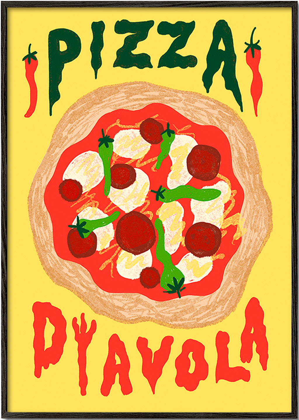 Obraz do kuchyně: Ilustrace Pizza Diavola – Black Frame
