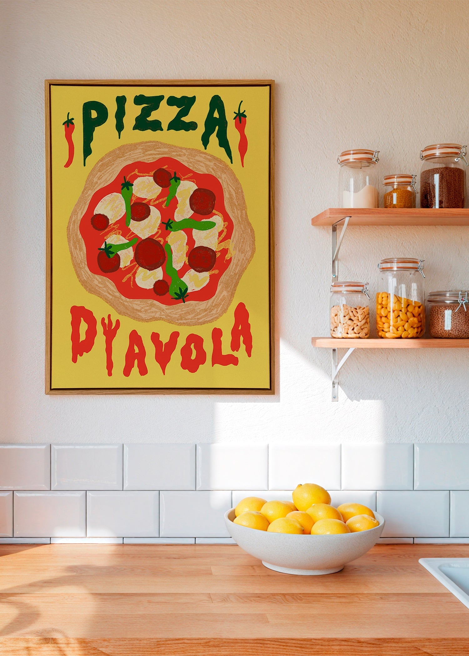 Obraz do kuchyně: Ilustrace Pizza Diavola – Canvas1