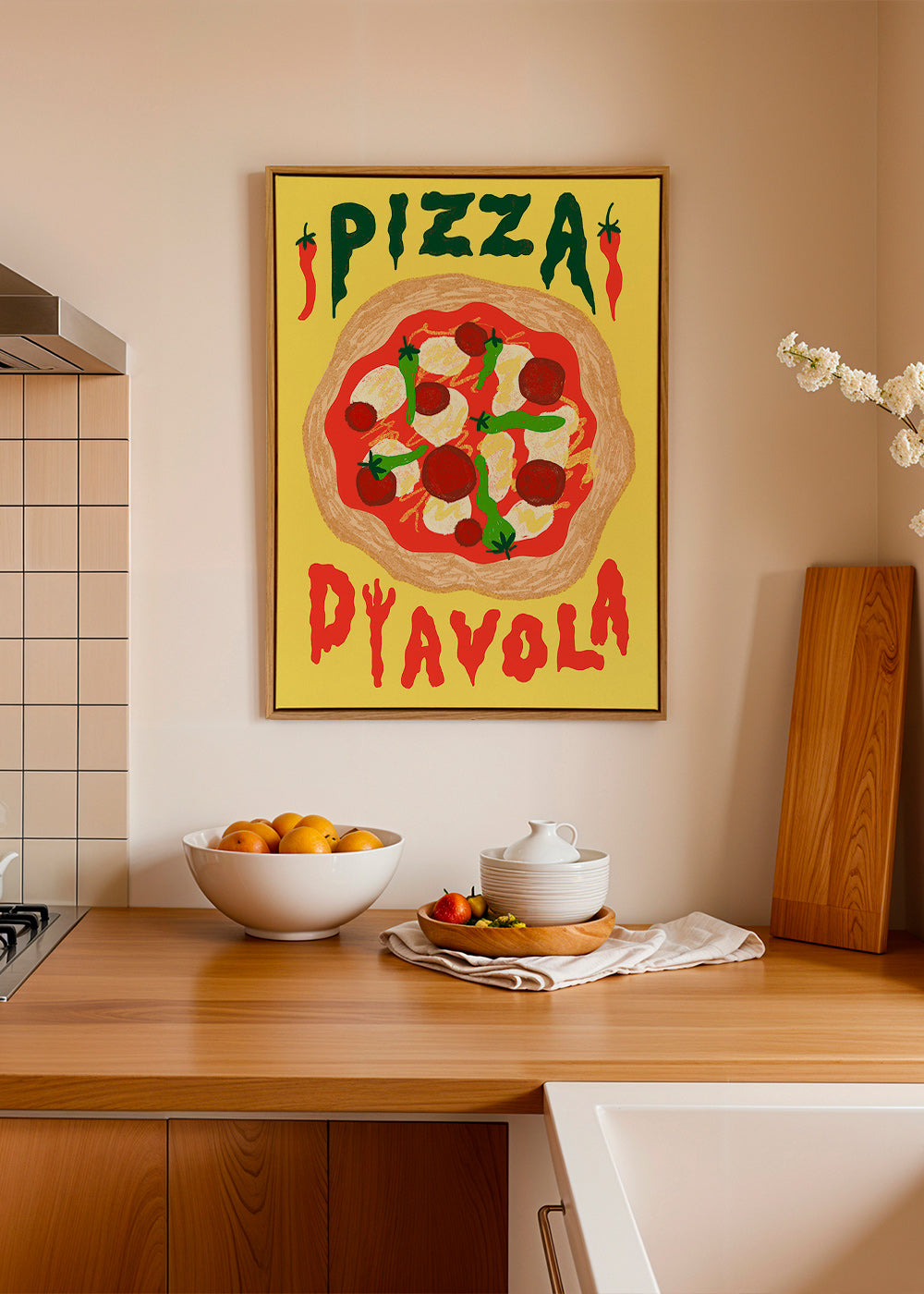 Obraz do kuchyně: Ilustrace Pizza Diavola – Canvas2