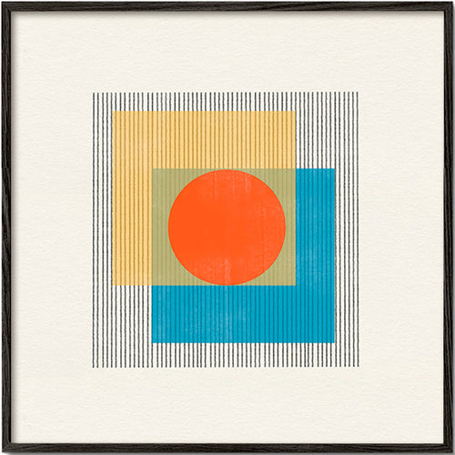 Geometrický obraz s centrálním kruhem a překrývajícími se čtverci – Black Frame