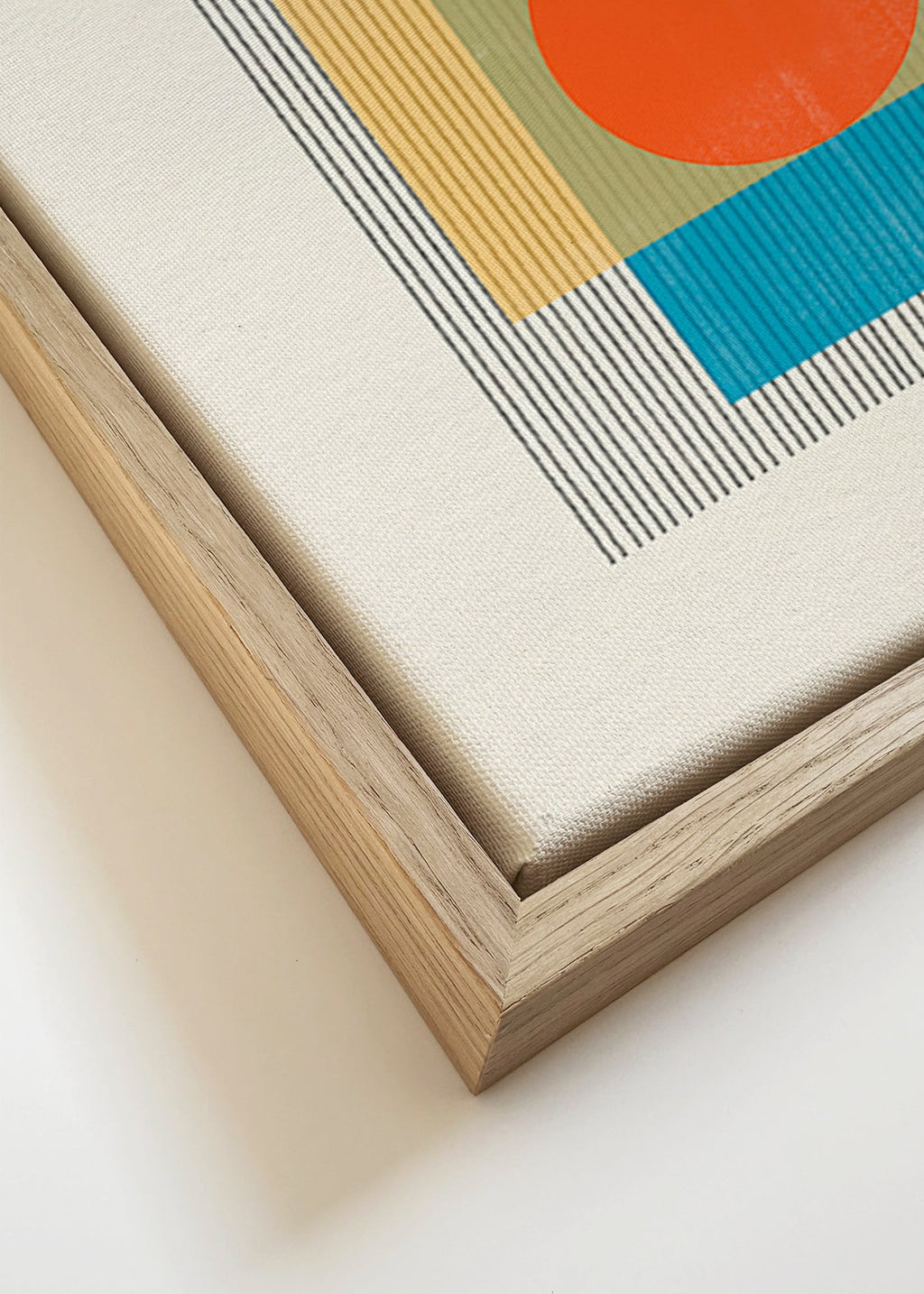 Geometrický obraz s centrálním kruhem a překrývajícími se čtverci – Canvas detail