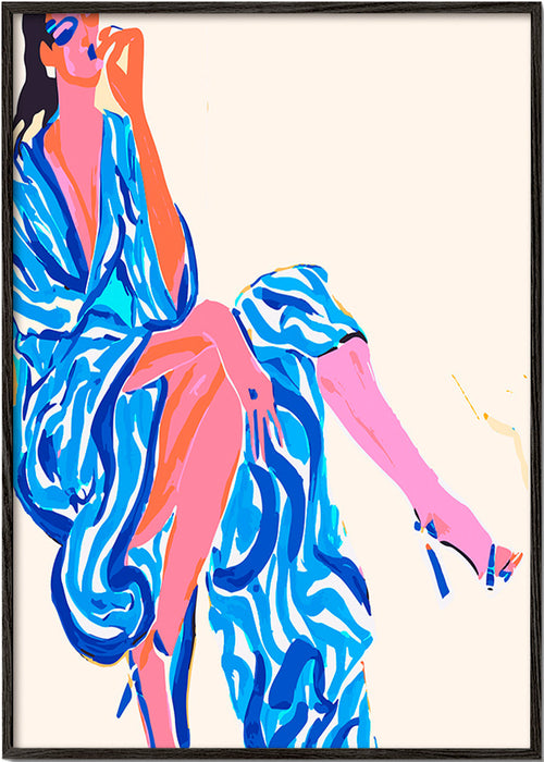 Ilustrace ženy v potiskovaném županu – Black Frame