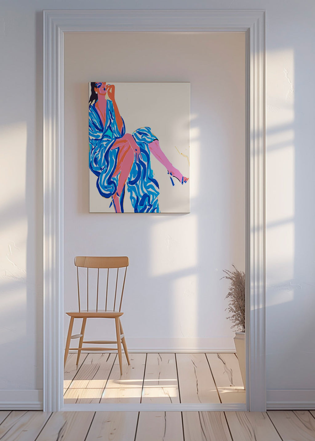 Ilustrace ženy v potiskovaném županu – Canvas