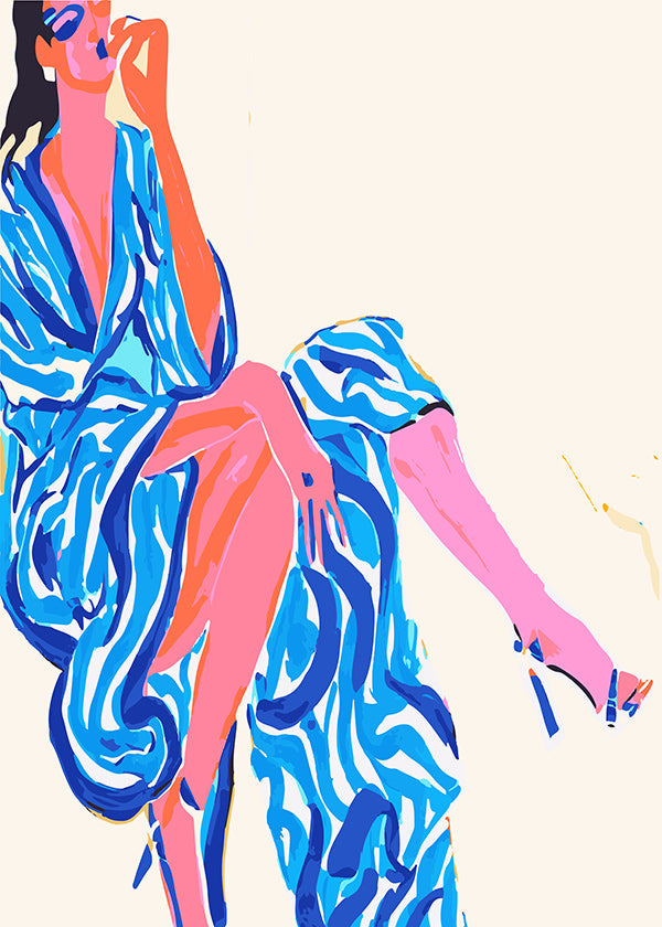 Ilustrace ženy v potiskovaném županu