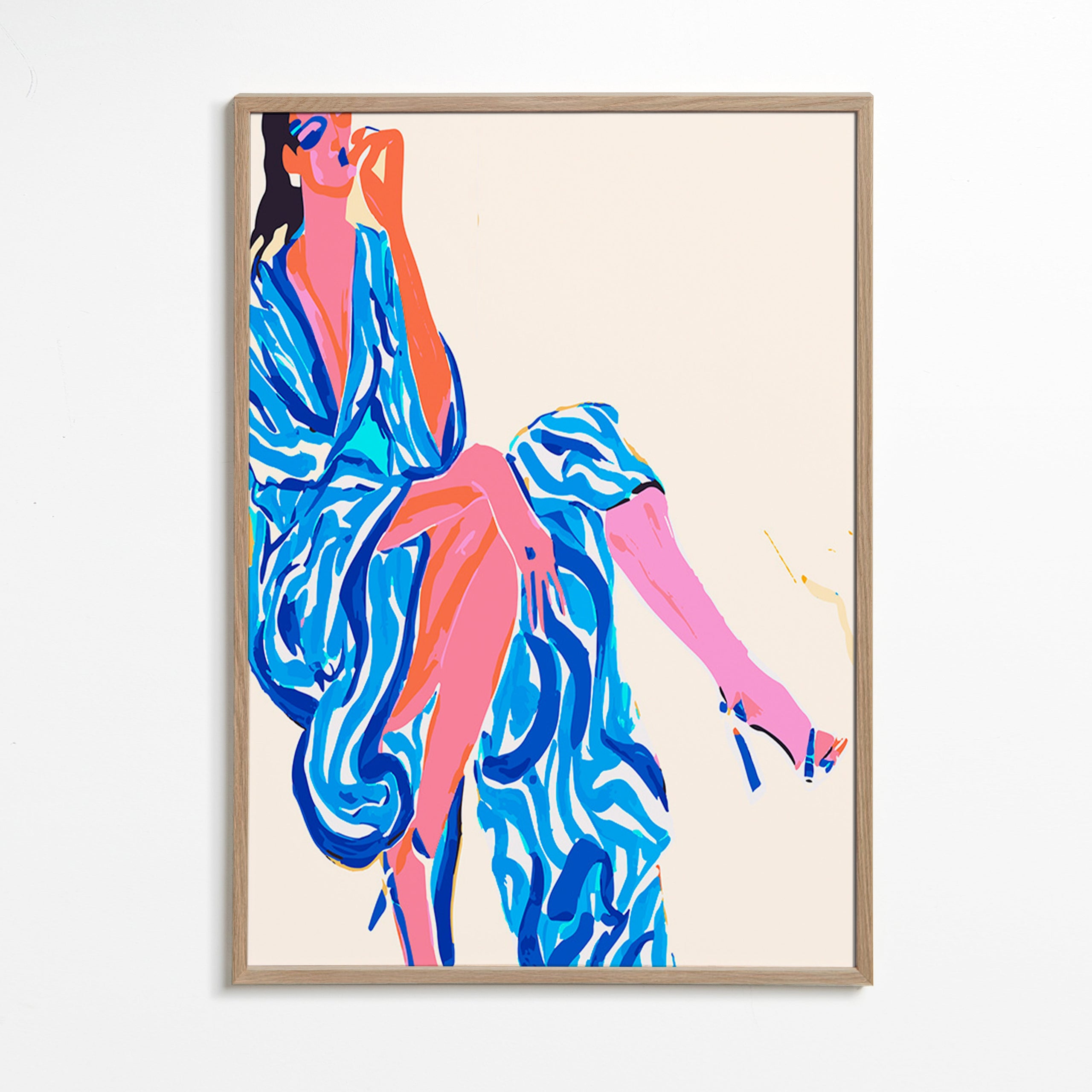 Ilustrace ženy v potiskovaném županu – Oak Frame