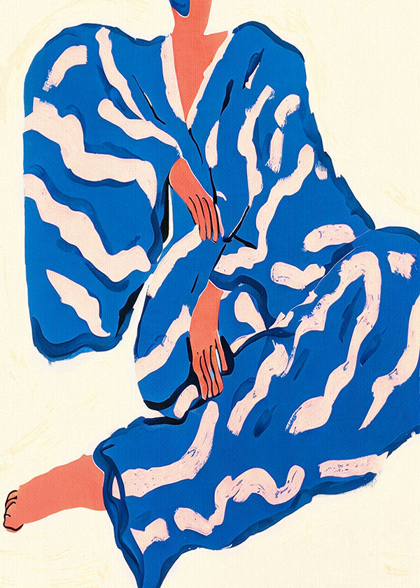 Ilustrace postavy v modrém rouchu