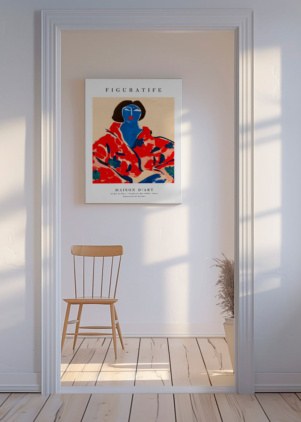 Ilustrace ženy v červeném kimonu – Canvas