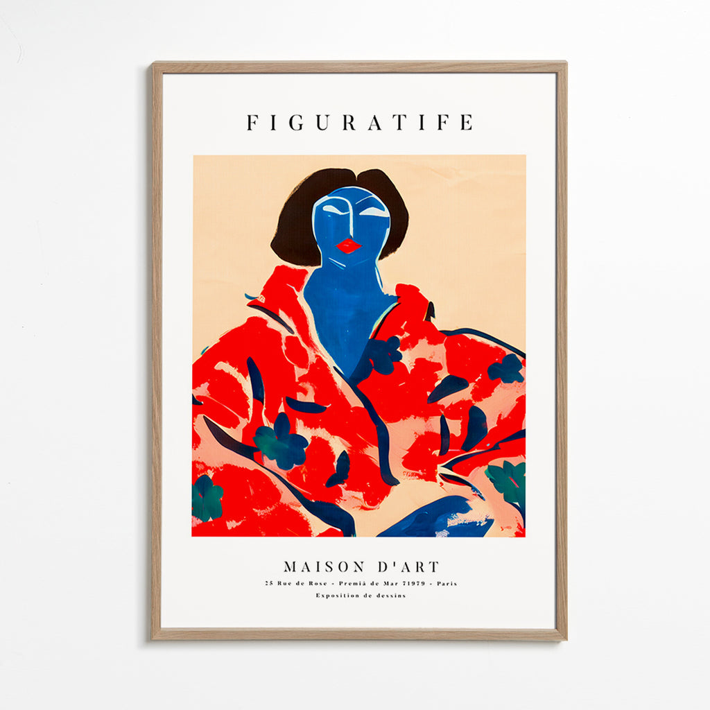 Ilustrace ženy v červeném kimonu – Oak Frame