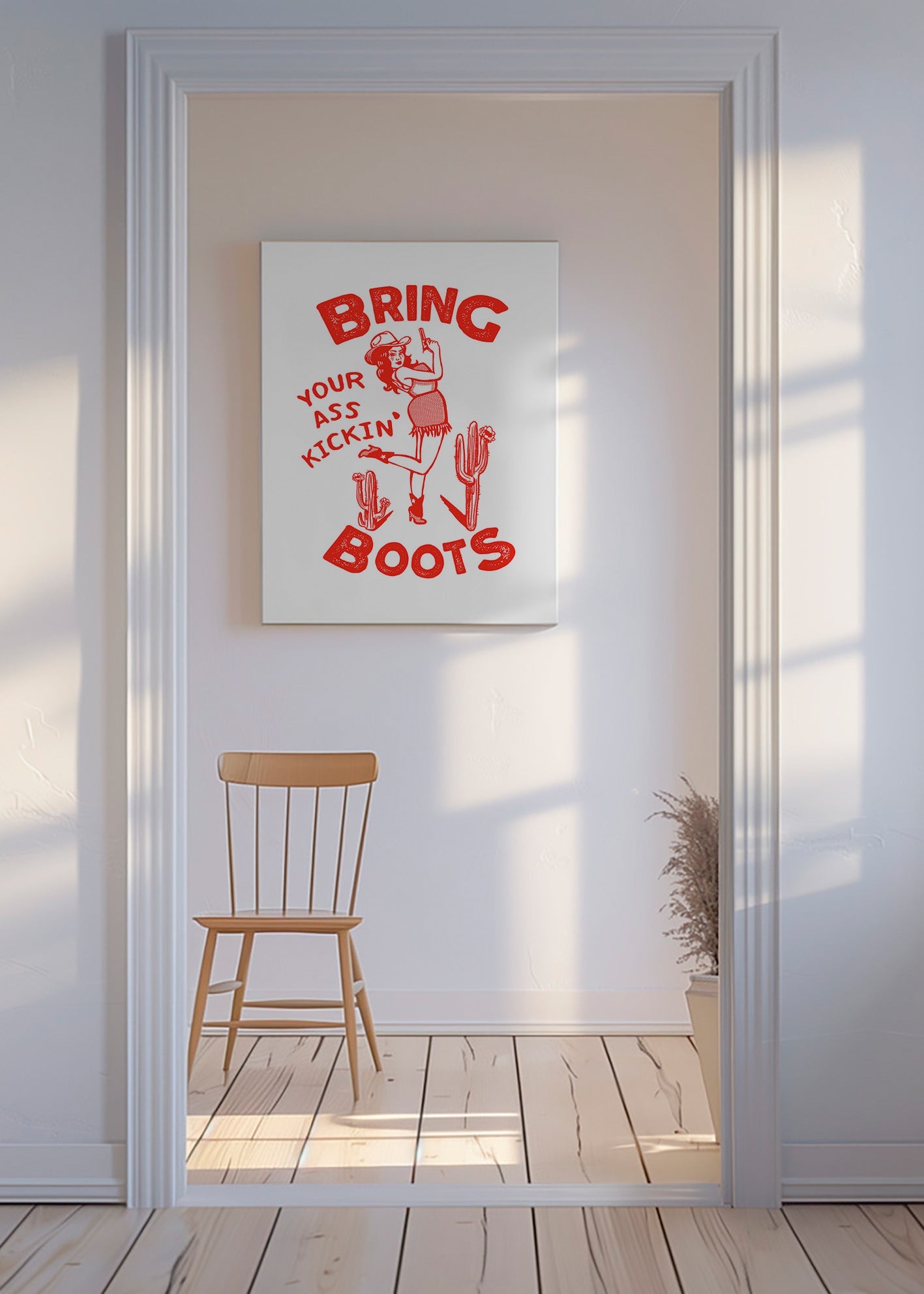 Ilustrace cowgirl se vtipným nápisem – Canvas