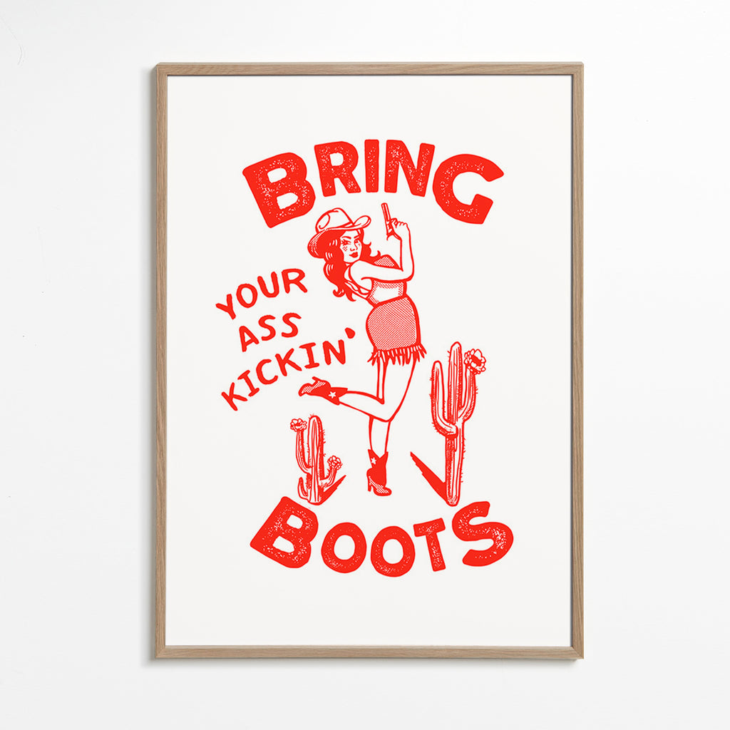 Ilustrace cowgirl se vtipným nápisem – Oak Frame