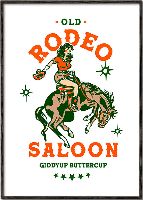 Vintage rodeo plakát s kovbojkou – Black Frame