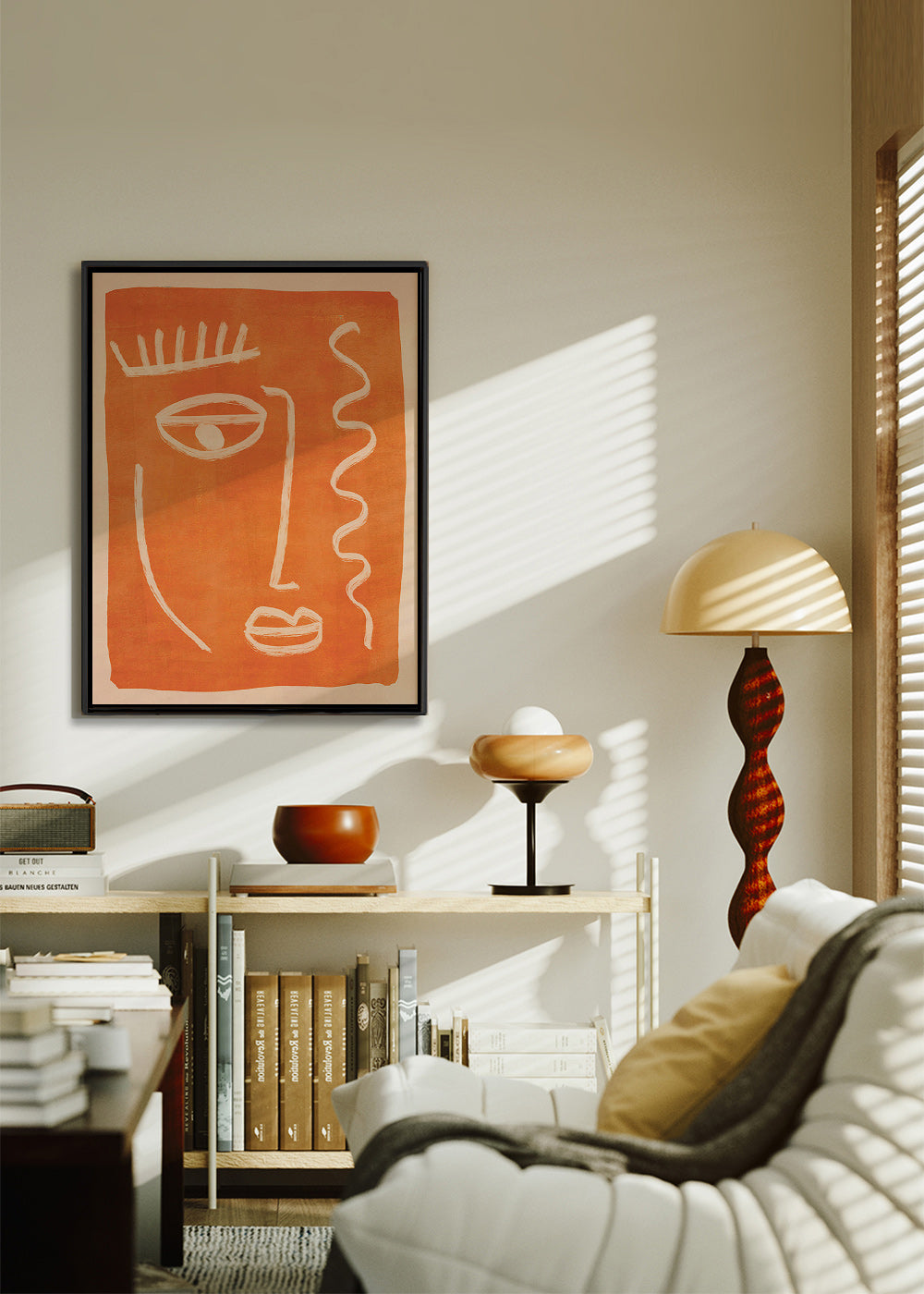 Abstraktní obraz lineární obličej oranžový – Canvas1
