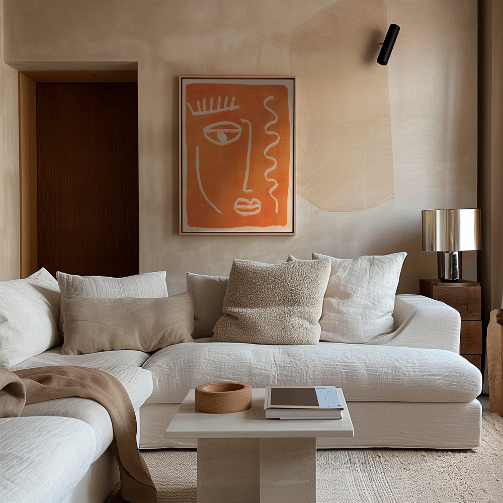 Abstraktní obraz lineární obličej oranžový – Canvas2