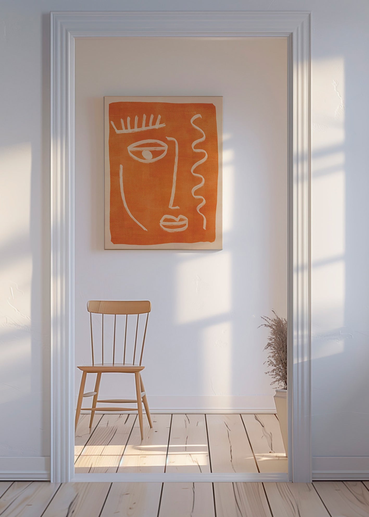 Abstraktní obraz lineární obličej oranžový – Canvas