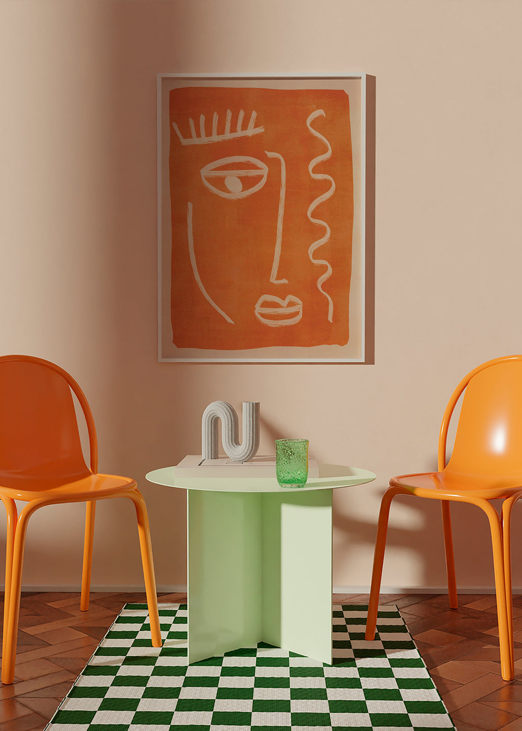 Abstraktní obraz lineární obličej oranžový – Product2
