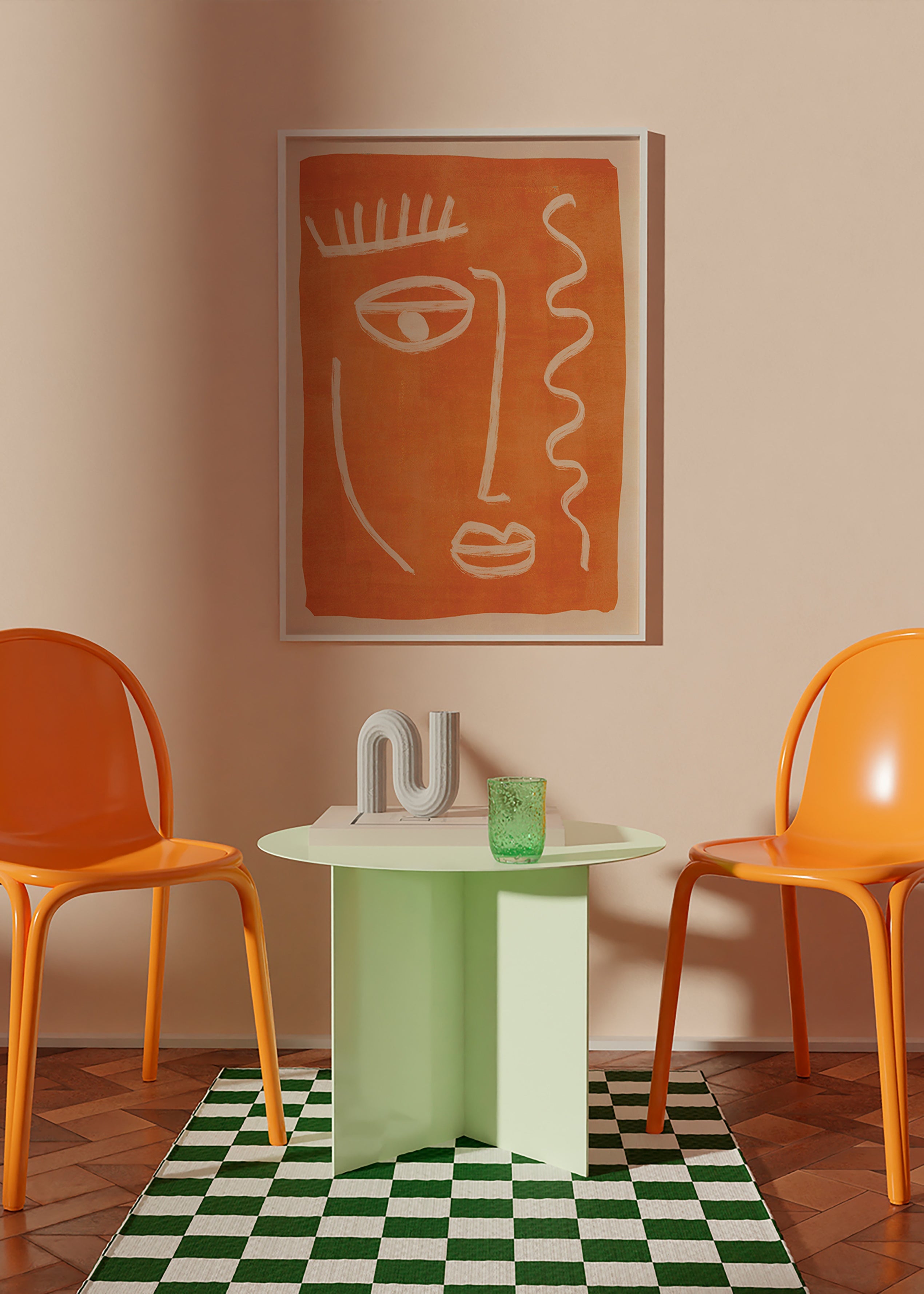 Abstraktní obraz lineární obličej oranžový – Product2