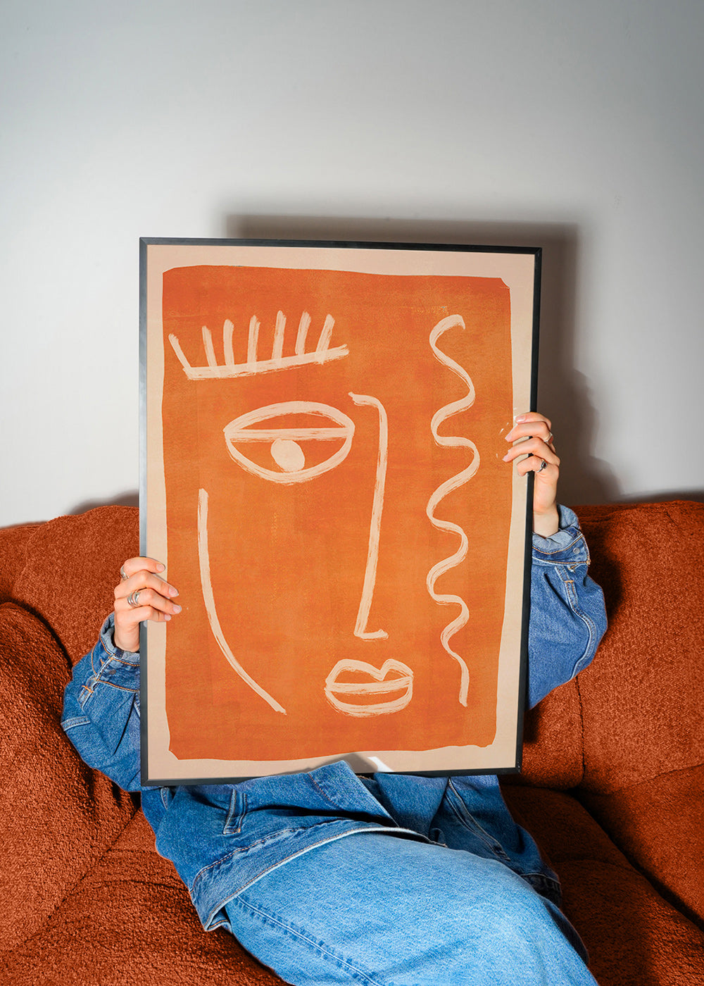 Abstraktní obraz lineární obličej oranžový – Product3