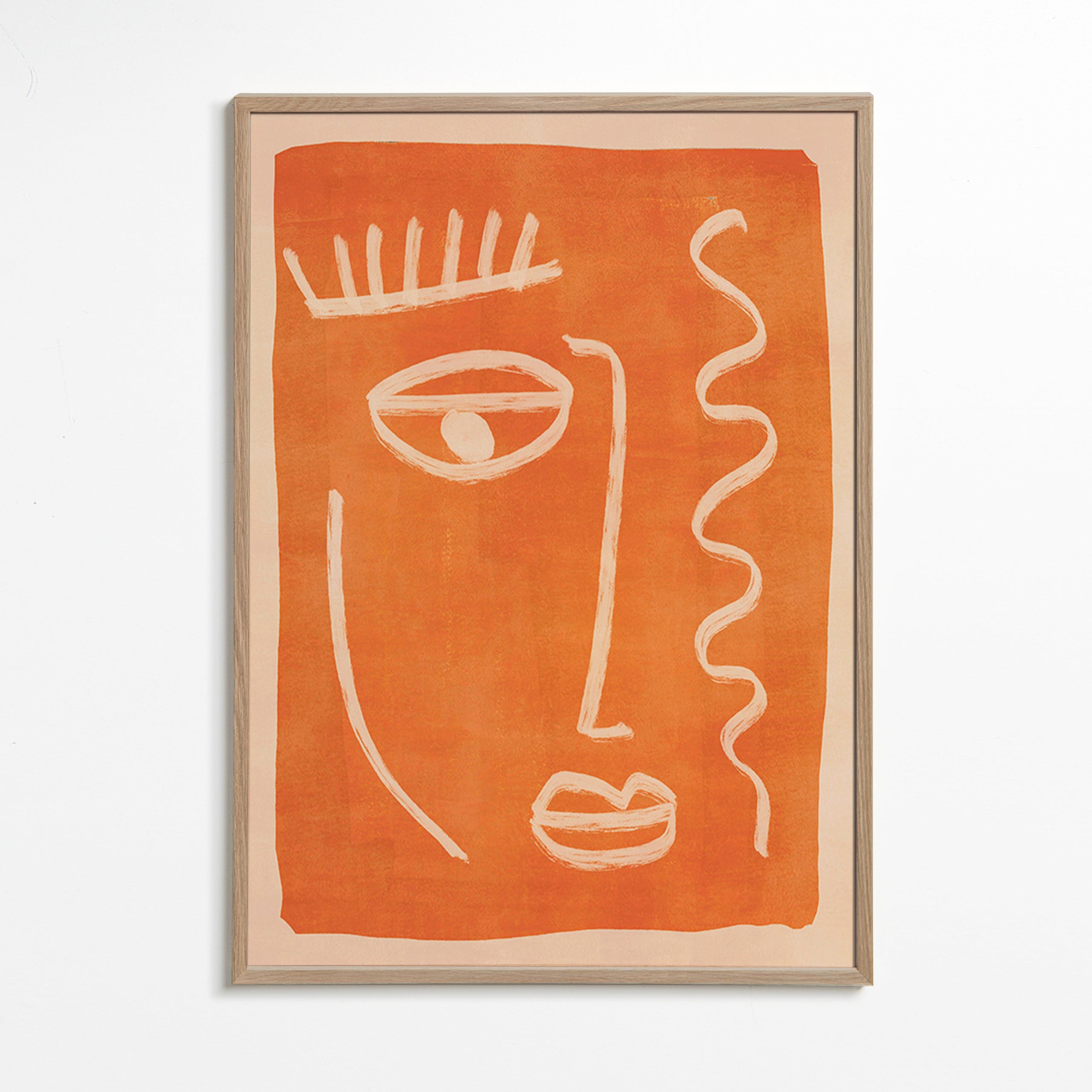 Abstraktní obraz lineární obličej oranžový – Oak Frame