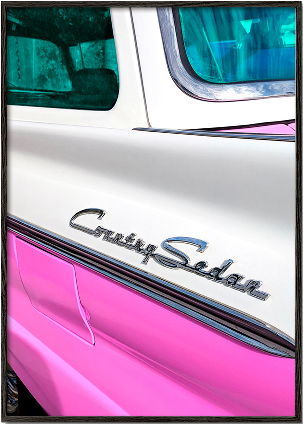 Vintage plakát Country Sedan chromový detail – Black Frame