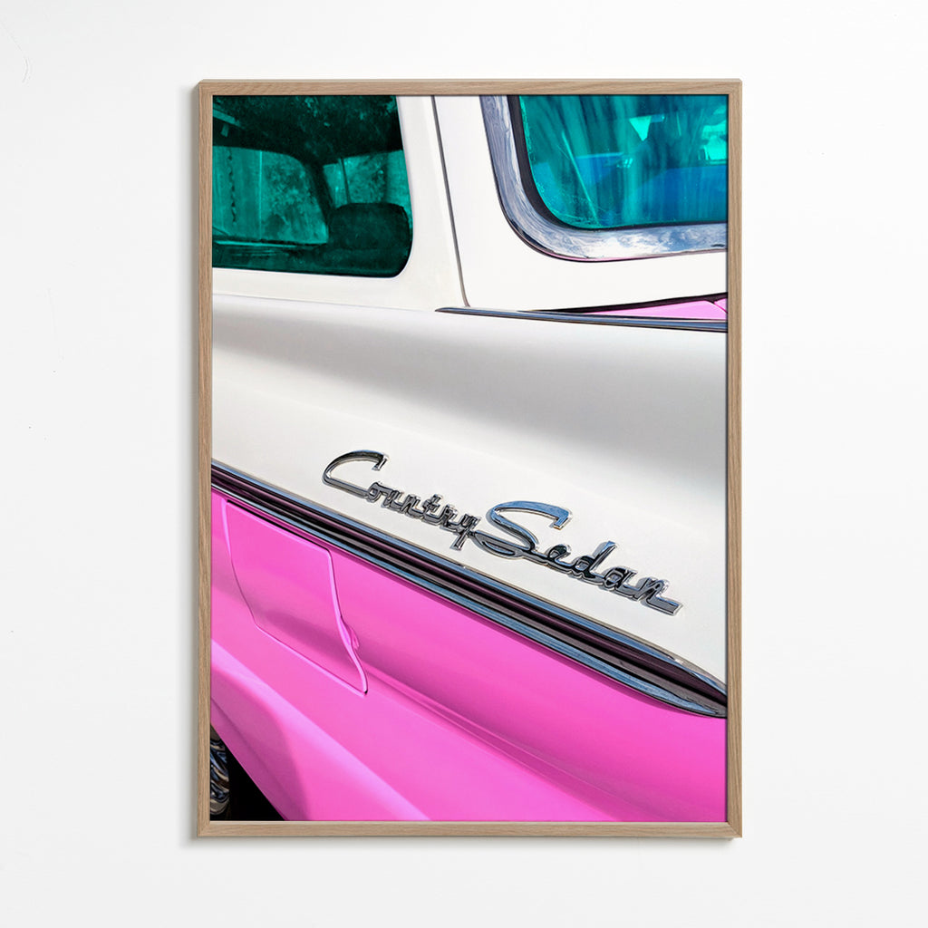 Vintage plakát Country Sedan chromový detail – Oak Frame