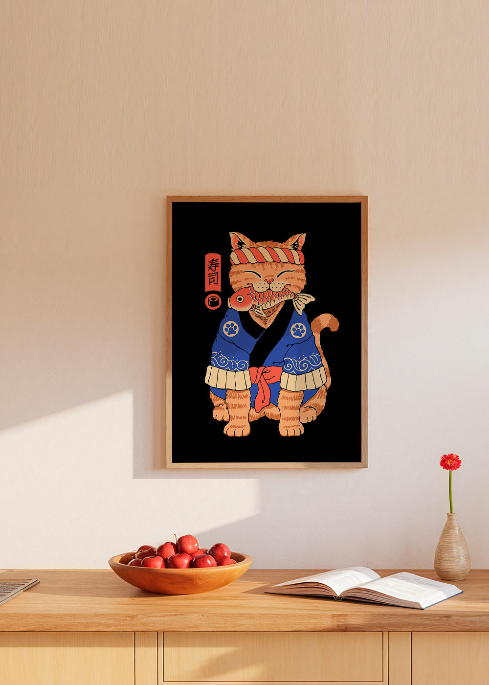 Obraz: japonská ilustrace kočky s rybou – Product2