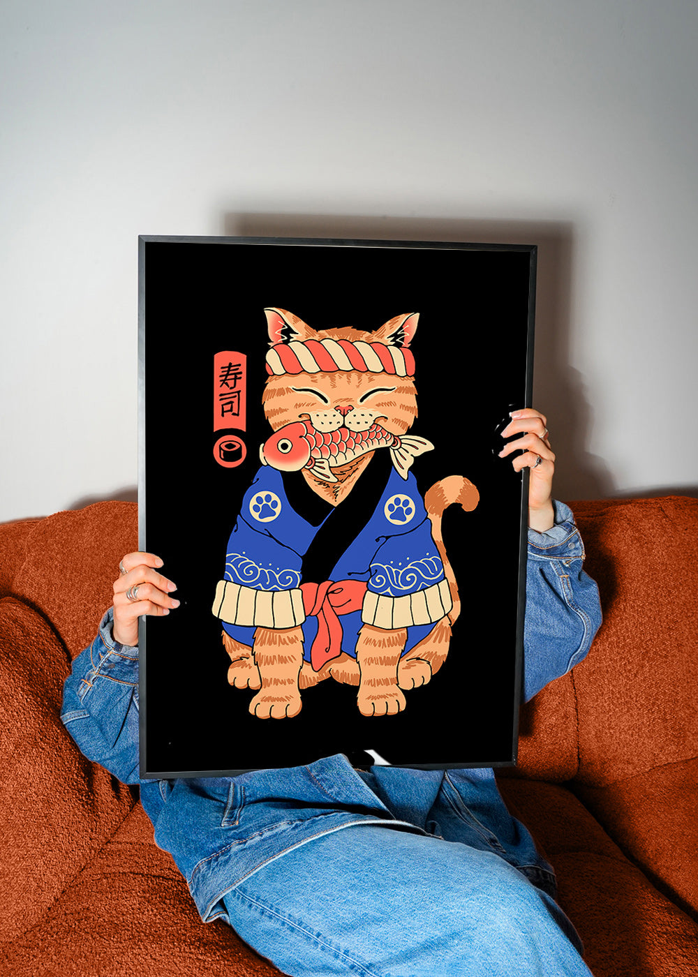 Obraz: japonská ilustrace kočky s rybou – Product3