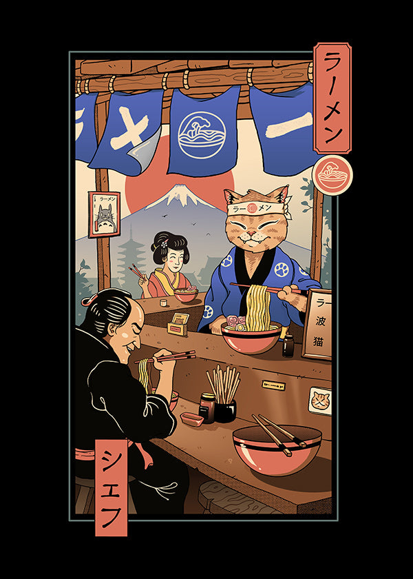 Obraz do kuchyně Ramen Meowster, ilustrovaná ramen kočka