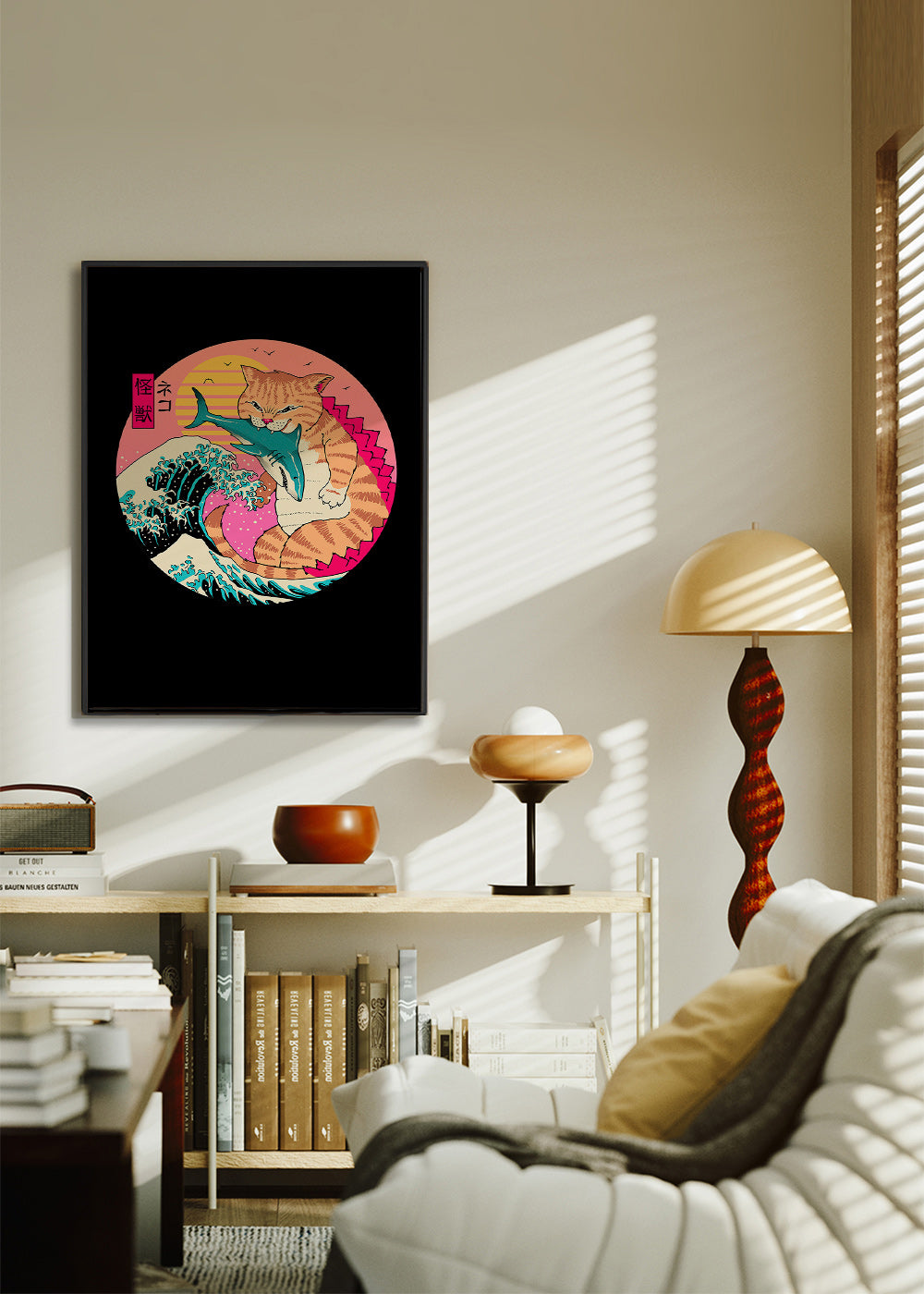Ilustrace kočky kaiju s vlnou – Canvas1